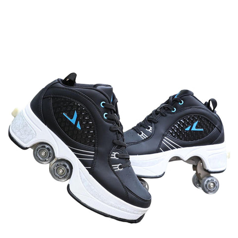 Dual-use roller skates Double row of boots，black china