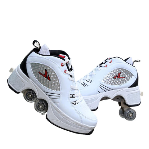 Dual-use roller skates Double row of boots，white china