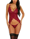 Sheer lace suspender sex-fun one-piece pajamas