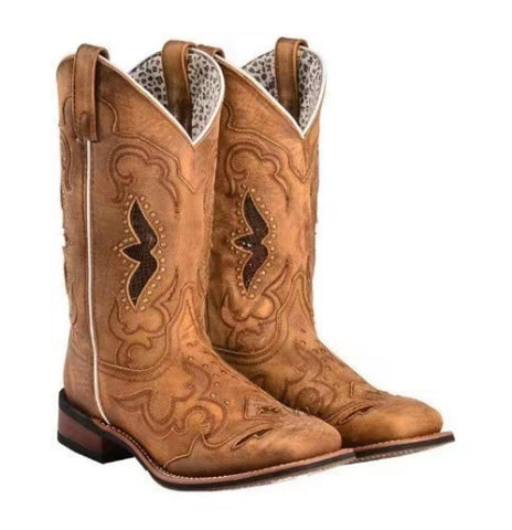 Ladies round-toe mid-barrel knight boots