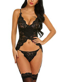 Sheer lace suspender sex-fun one-piece pajamas